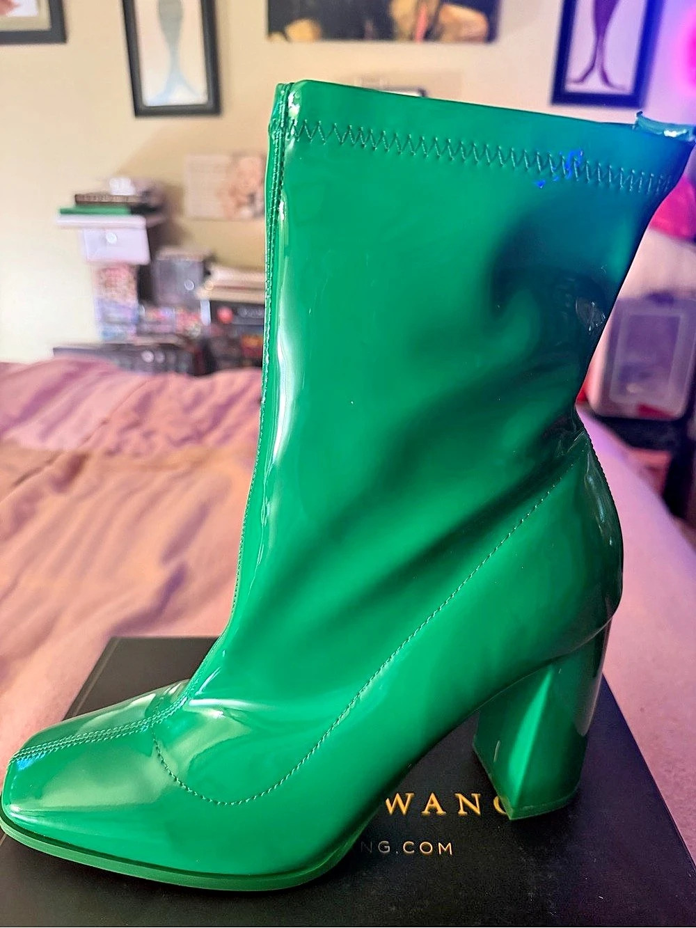Azalea Wang Do Your Worst Chunky Heel Bootie in Green